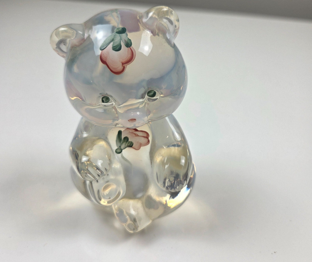Fenton Glass Bear Figurine Hand Painted Floral Signed Jane Reynolds USA